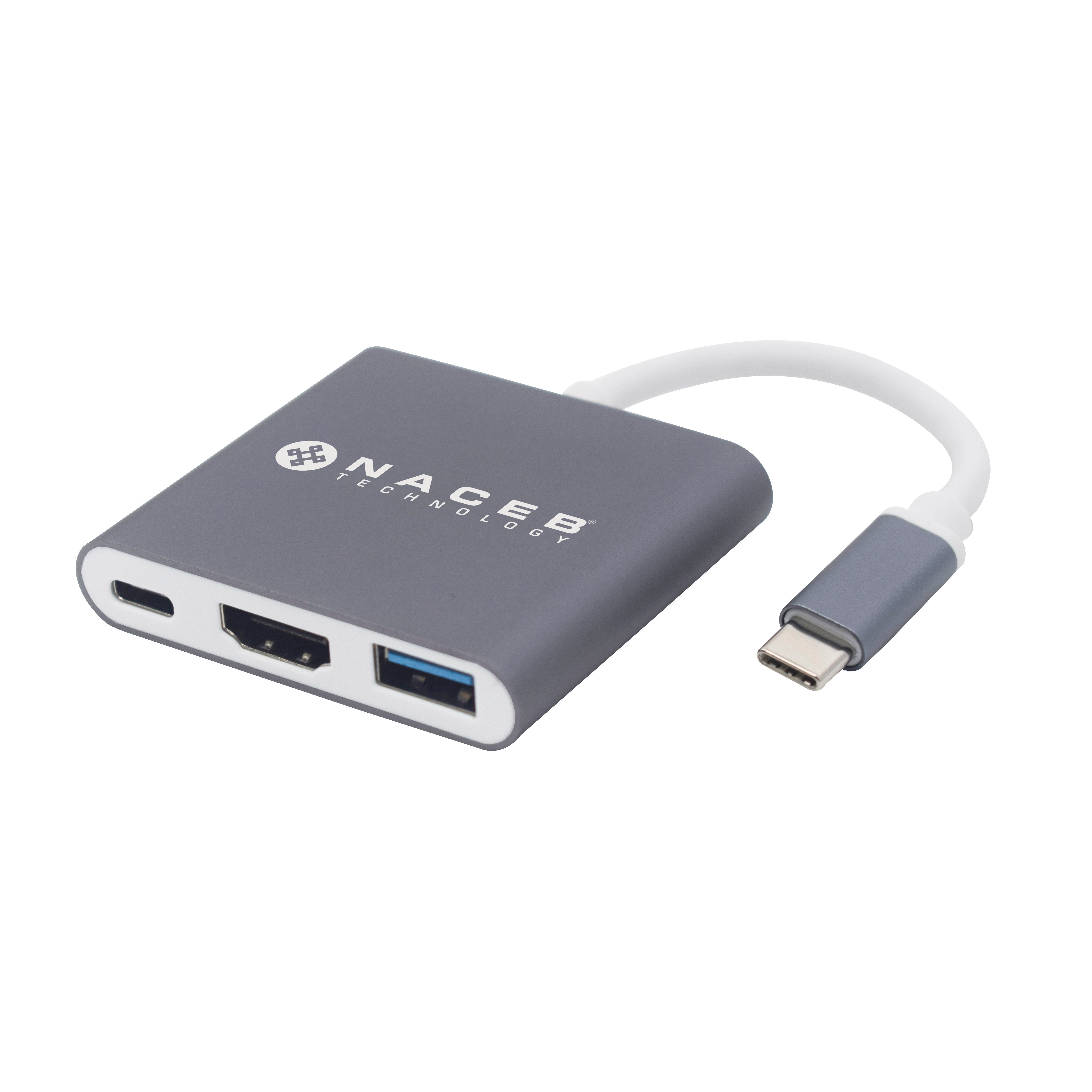Adaptador Tipo C a HDMI + USB 3.0 + PD Naceb Technology NA-0111 - Plata, USB C, HDMI + USB 3.0 + PD Adaptador Tipo C a HDMI + USB 3.0 + PD Naceb Technology NA-0111 - Plata, USB C, HDMI + USB 3.0 + PD